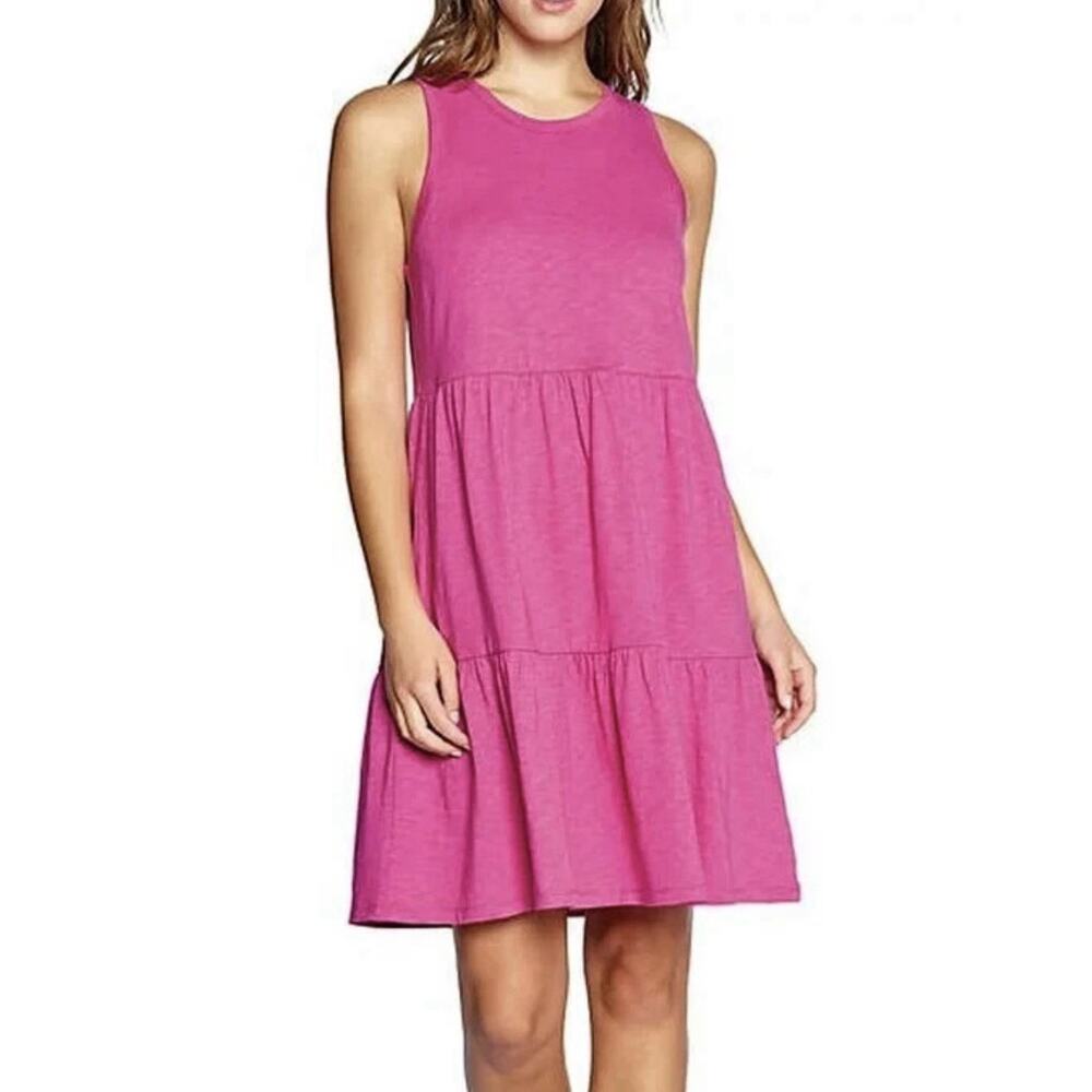 Gap Women’s Pink Tiered Summer Sleeveless Tiered Dress Slub Jersey Pockets Sz M